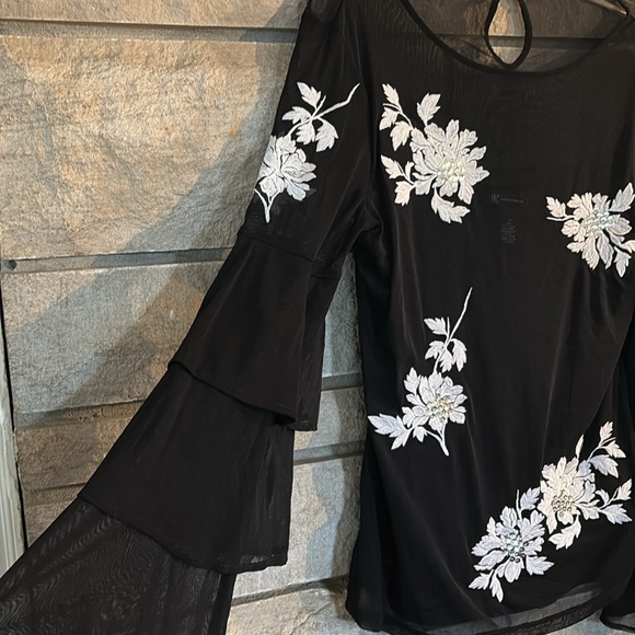 INC International Concepts Black and White  Long Sleeve Blouse - Picture 3 of 9